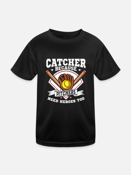 Catcher Because Pitchers Need Heroes Too Softball - Kinder Funktions-T-Shirt - Schwarz - Vorne