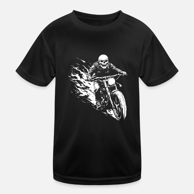 Biker Totenkopf Motorrad Geschenk - Kinder Funktions-T-Shirt - Schwarz