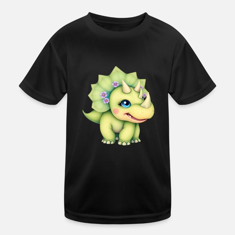 Joyeux dinosaure de dessin animé avec couronne florale T-shirt sport Enfant