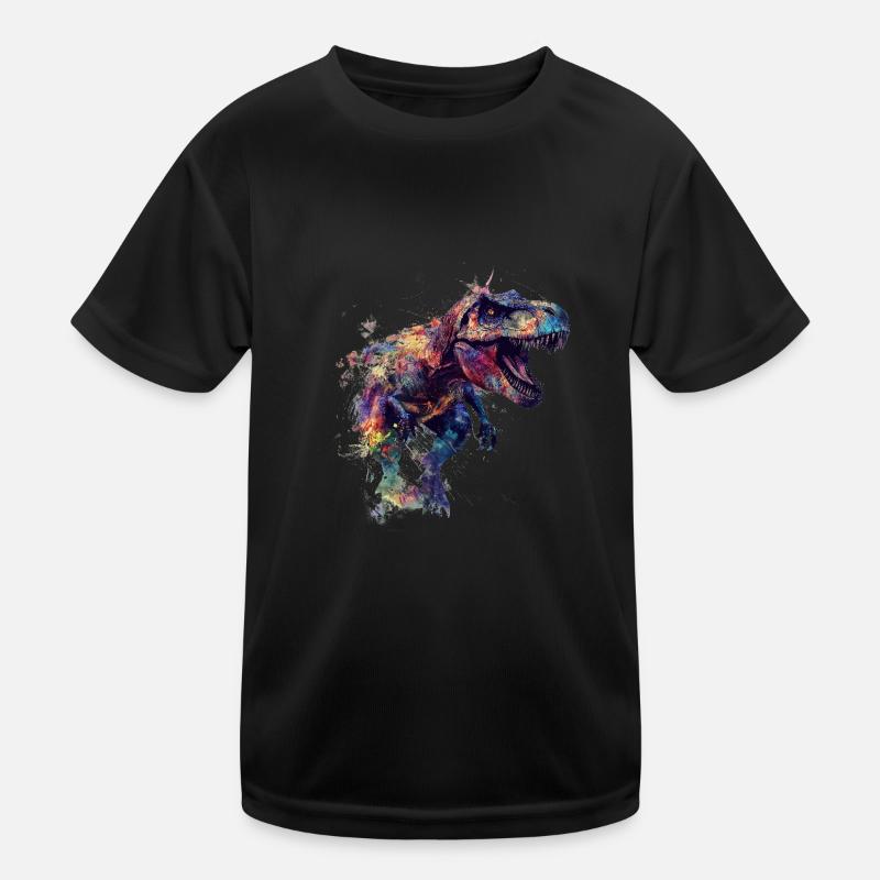 T Rex Klecks - Kinder Funktions-T-Shirt - Schwarz