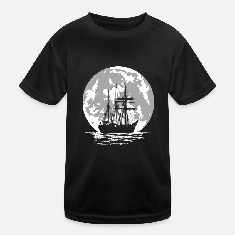 pirate ship and full moon Kids Functional T-Shirt