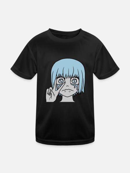 Victory hand sign crying girl - Kids Functional T-Shirt - black - Front
