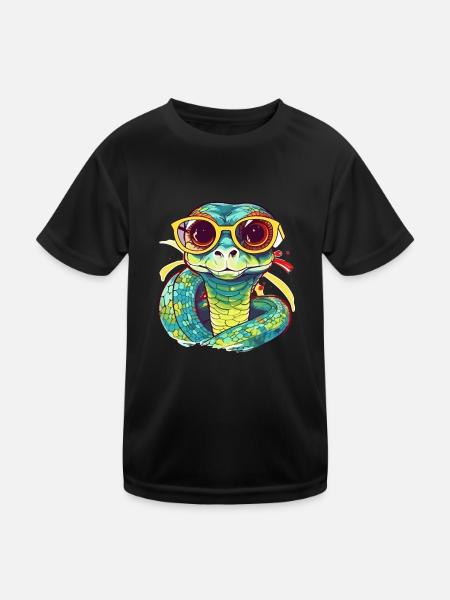 Sna die Brillenschlange - Kinder Funktions-T-Shirt - Schwarz - Vorne