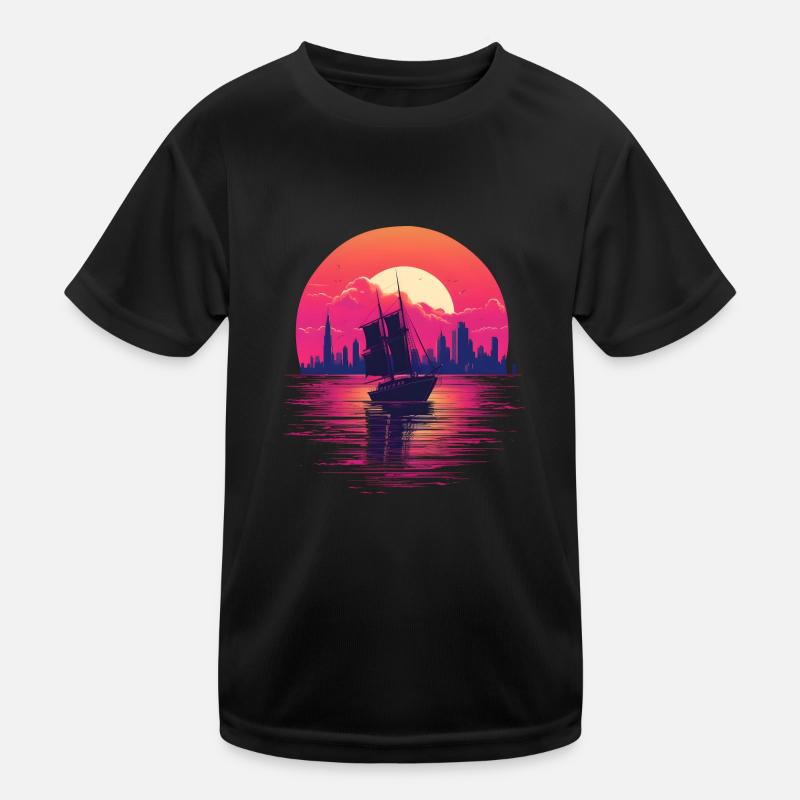 Synthwave sailing ship Kinder Funktions-T-Shirt
