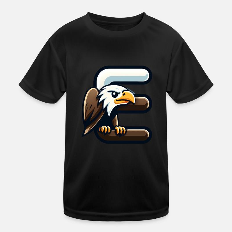 Majestic eagle with letter E - Kids Functional T-Shirt - black