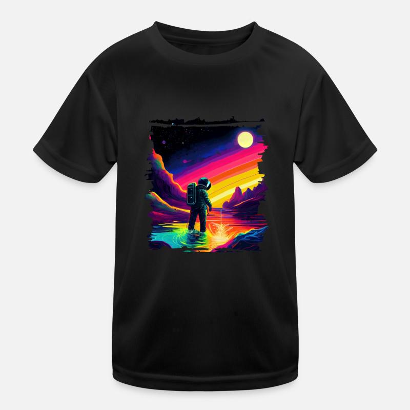 Outer Space Art Watercolor Dripping Spaceman Kids Functional T-Shirt