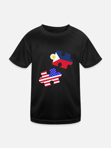 Fil-Am Puzzle Design für stolze Pinoys - Kinder Funktions-T-Shirt - Schwarz - Vorne