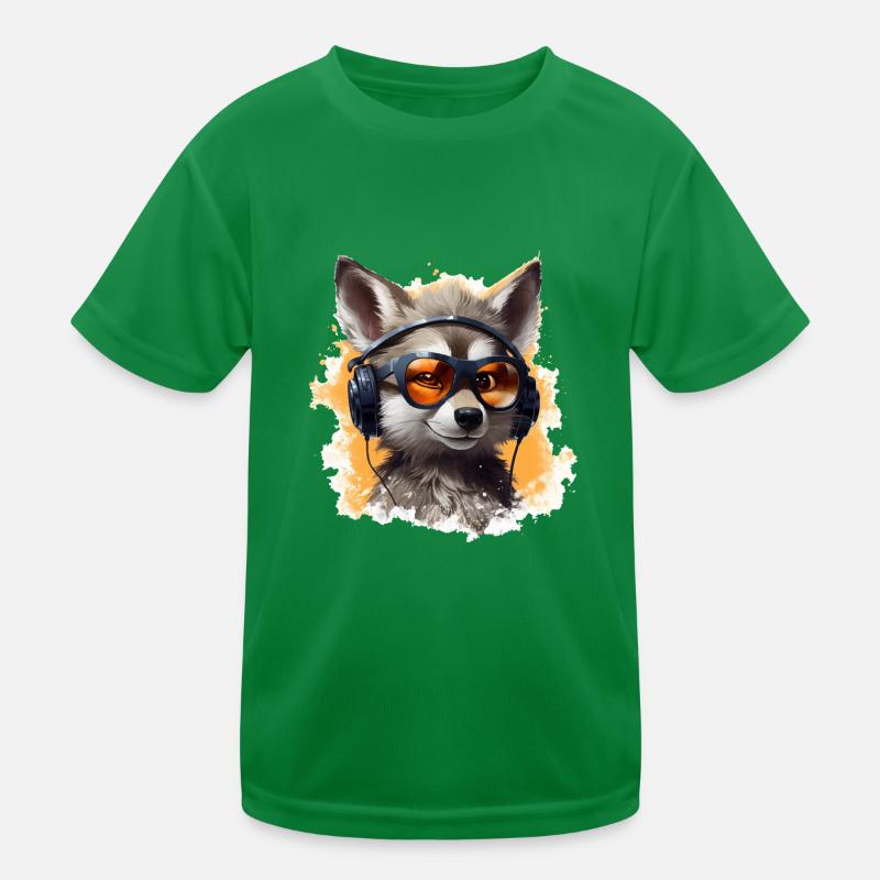 Wolf Design mit Kopfhörer & Sonnenbrille Kinder Funktions-T-Shirt