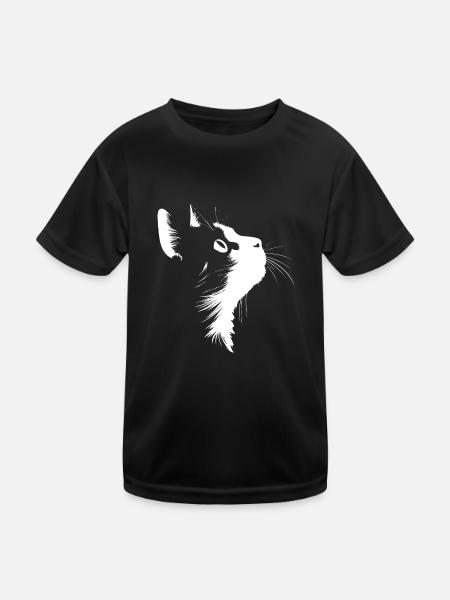 Katze, Katzenmotiv, Katzengesicht - Kinder Funktions-T-Shirt - Schwarz - Vorne