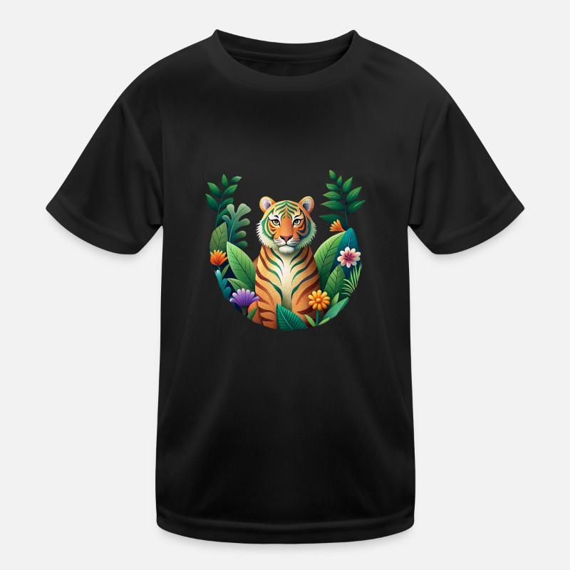 Tiger-Print mit Grain-Effekt Kinder Funktions-T-Shirt