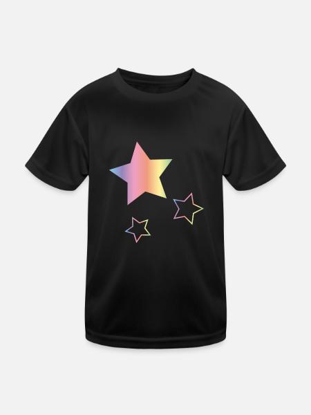 Regenbogen Sterne - Kinder Funktions-T-Shirt - Schwarz