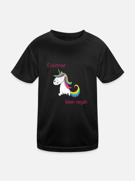 Einhörner leben vegan - Kinder Funktions-T-Shirt - Schwarz - Vorne