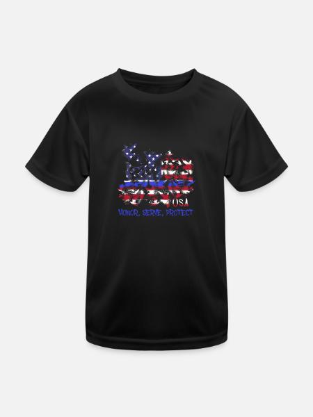 Honor,serve,protect,usa,doves,america,blue line - Kinder Funktions-T-Shirt - Schwarz - Vorne