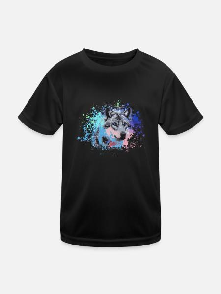 loup, chien, husky, chien, coloré, illustration - T-shirt sport Enfant - noir - Devant