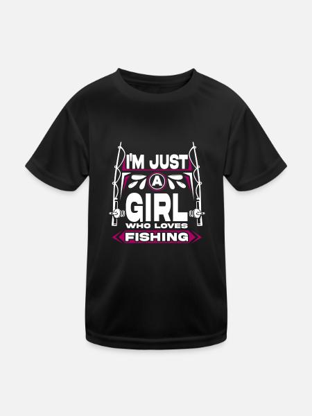 Ich bin nur ein Mädchen, dass Fischen liebt - Kinder Funktions-T-Shirt - Schwarz - Vorne