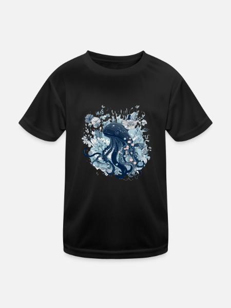 Der Oktopus - Kinder Funktions-T-Shirt - Schwarz - Vorne