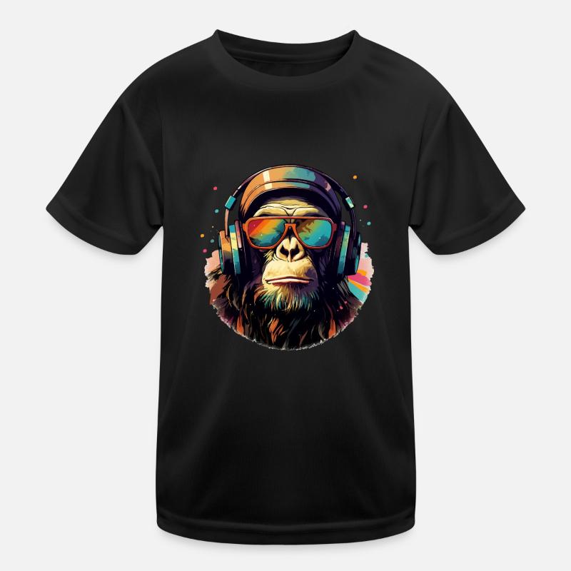 Cooler Affe mit Sonnenbrille & Headset Schimpanse Kinder Funktions-T-Shirt