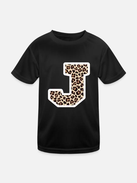 lettre J motif léopard -idée cadeau d’anniversaire - T-shirt sport Enfant - noir - Devant