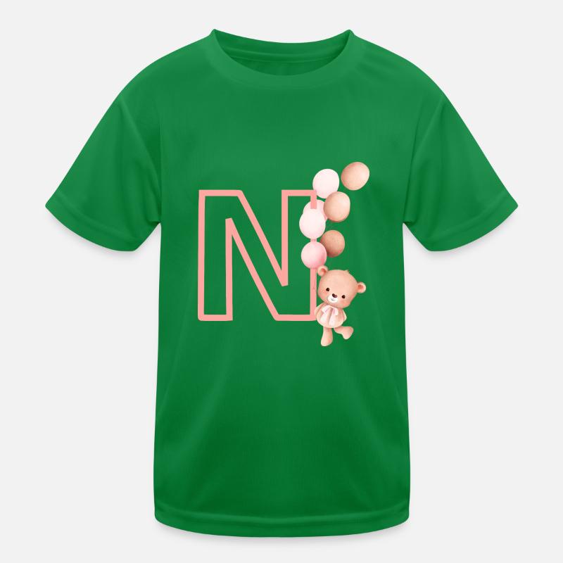 Letter n Pink Bear Kids Functional T-Shirt