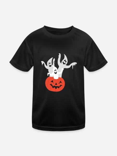 3 Geister in einem Kürbis - Kinder Funktions-T-Shirt - Schwarz - Vorne