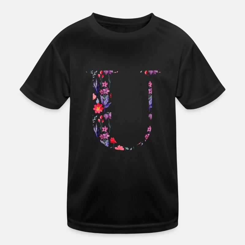Blumen personalisierter U-Brief - Geschenkidee Kinder Funktions-T-Shirt
