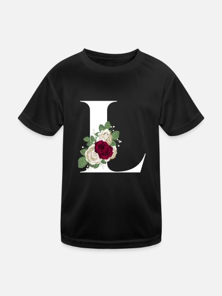 lettre L fleuris - T-shirt sport Enfant - noir - Devant