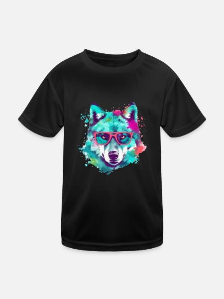Der Wolf mit der rosaroten Brille - Kinder Funktions-T-Shirt - Schwarz