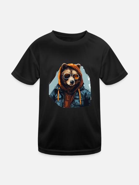 Street style bear | Bear Lovers - Kids Functional T-Shirt - black - Front