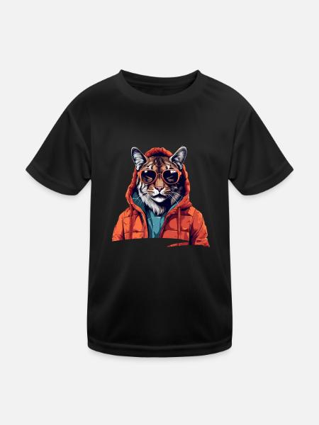 Streetstyle-Luchs | Luchs-Liebhaber - Kinder Funktions-T-Shirt - Schwarz - Vorne