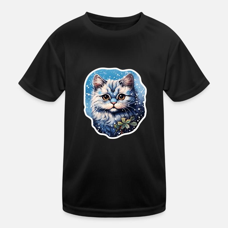 Katze bei Schneefall Kinder Funktions-T-Shirt