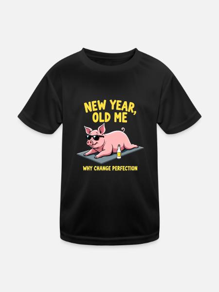 Nouvel An, je drôle de blague, cochon relaxant - T-shirt sport Enfant - noir - Devant