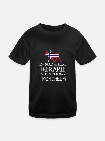 Ich brauche keine Therapie muss nur nach Trondheim - Kinder Funktions-T-Shirt - Schwarz