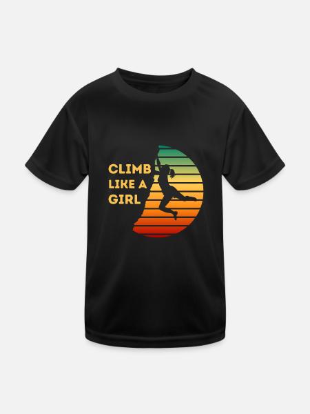 Climb Like A Girl | Girl Rock Climbing - Kids Functional T-Shirt - black - Front