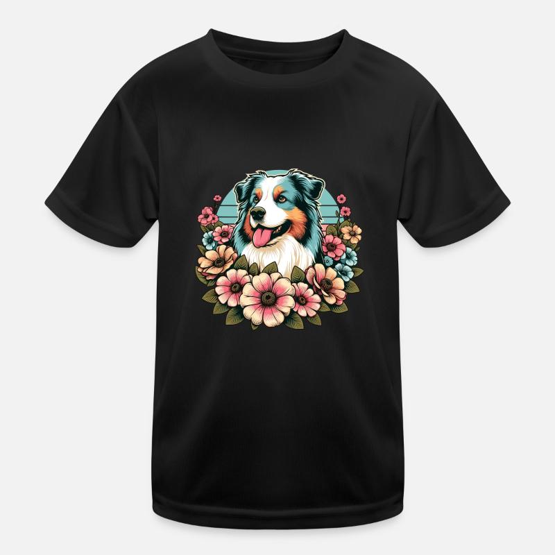 Australian Shepherd blue merle Pastel Retro Blumen Kinder Funktions-T-Shirt