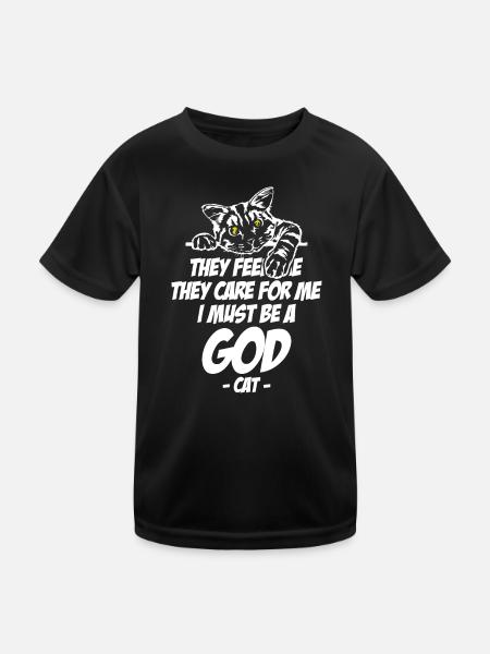Cat Lover They Feed Me I Must Be A God - Kinder Funktions-T-Shirt - Schwarz - Vorne