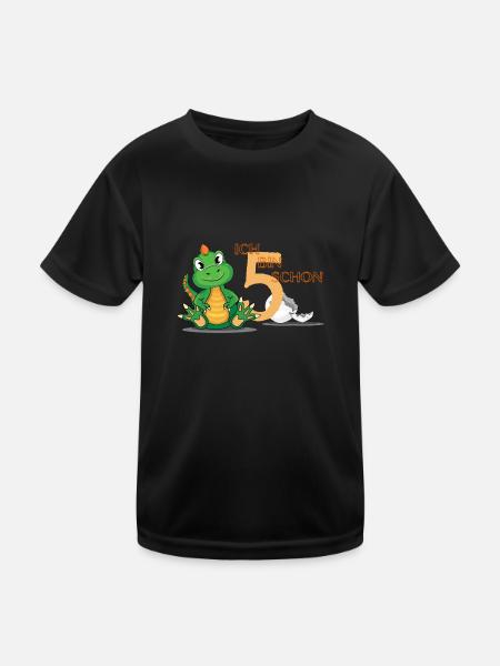 Kleiner süßer Dinosaurier zum 5. Geburtstag - Kinder Funktions-T-Shirt - Schwarz - Vorne