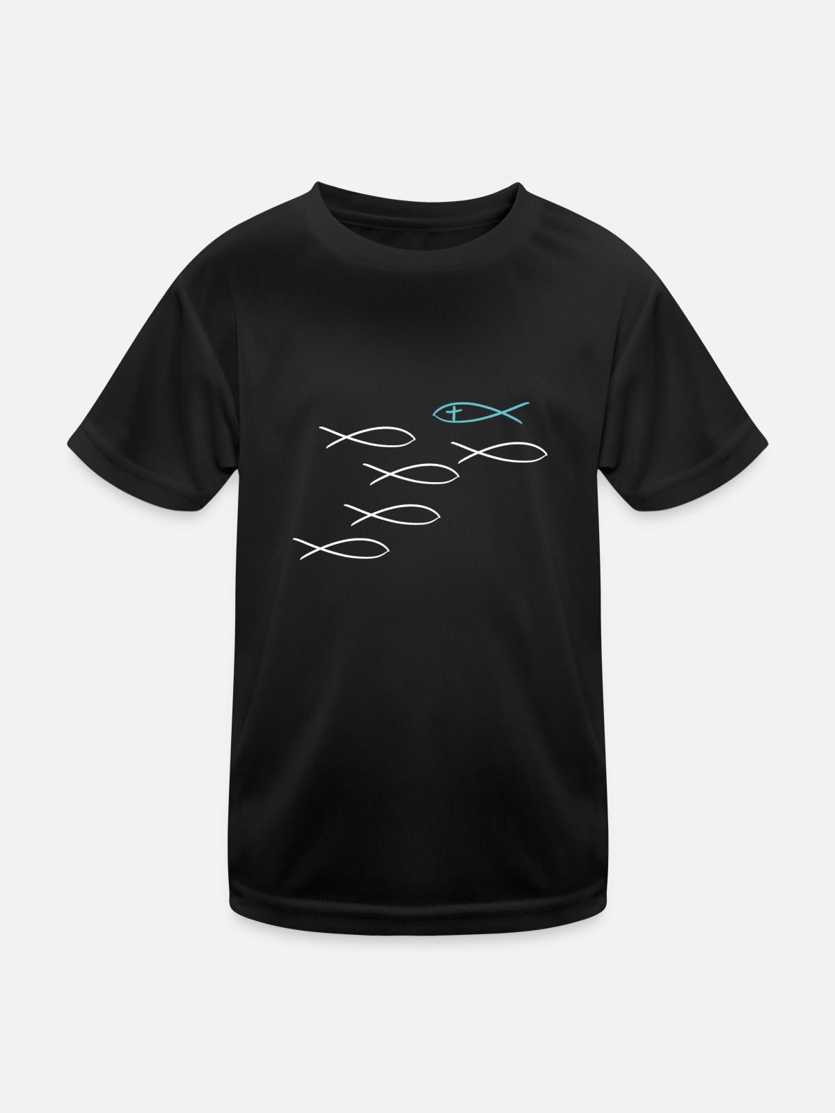 Christ Fisch - Kinder Funktions-T-Shirt - Schwarz - Vorne