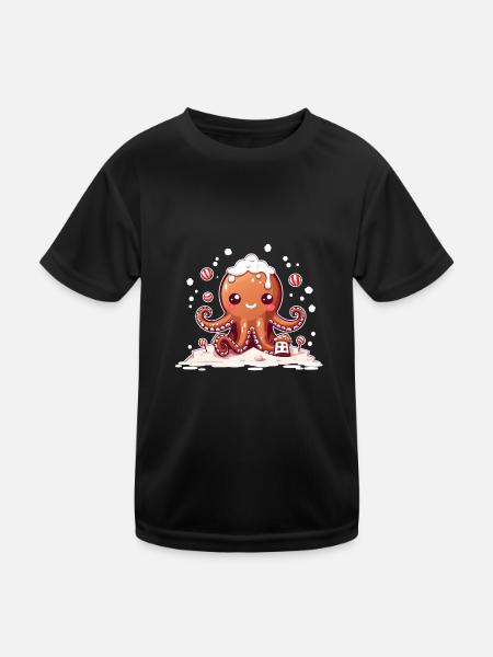 Lebkuchen Oktopus - Kinder Funktions-T-Shirt - Schwarz - Vorne