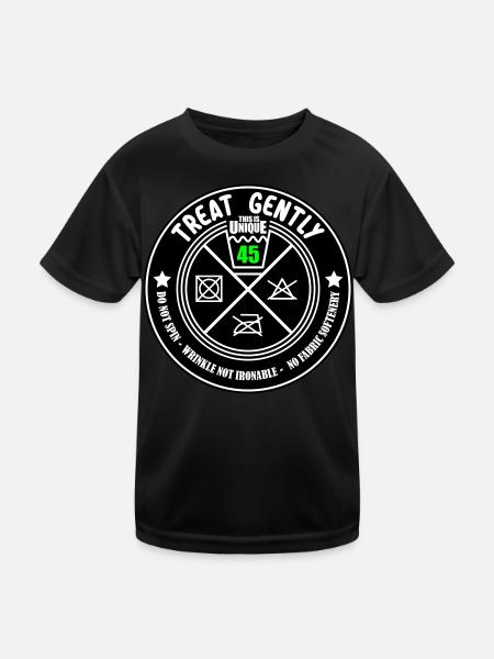 Schonend behandeln Unikat 45 | Farben änderbar - Kinder Funktions-T-Shirt - Schwarz - Vorne