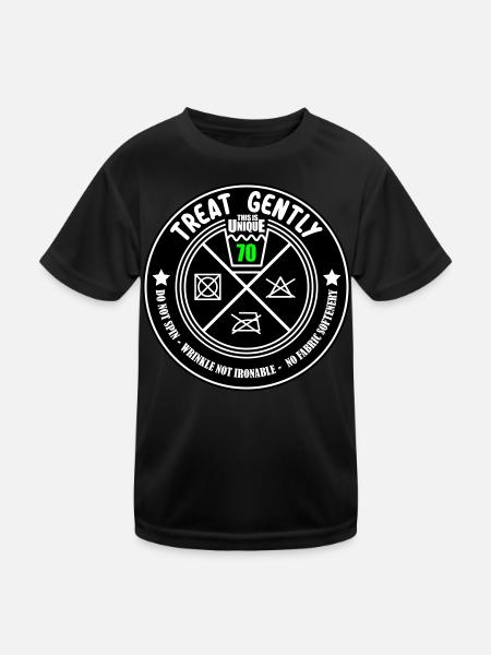 Schonend behandeln Unikat 70 | Farben änderbar - Kinder Funktions-T-Shirt - Schwarz - Vorne