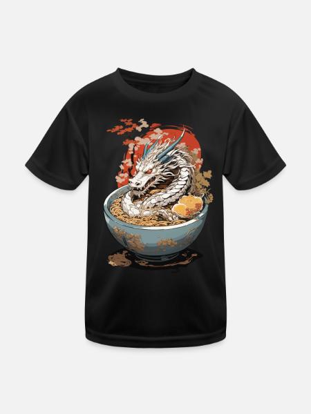 Retro Drache Ramen Ukiyo-e Manga Design - Kinder Funktions-T-Shirt - Schwarz - Vorne