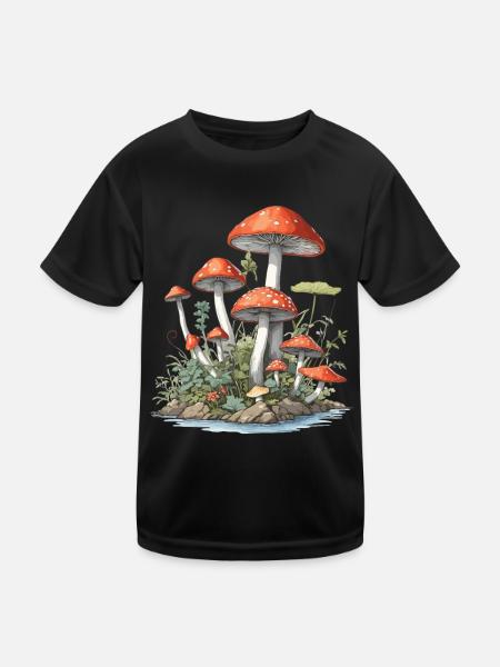 Goblincore Mushroom Vintage Nature Design - Kids Functional T-Shirt - black - Front