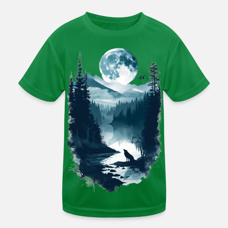 Wolf heult den Mond an Kinder Funktions-T-Shirt