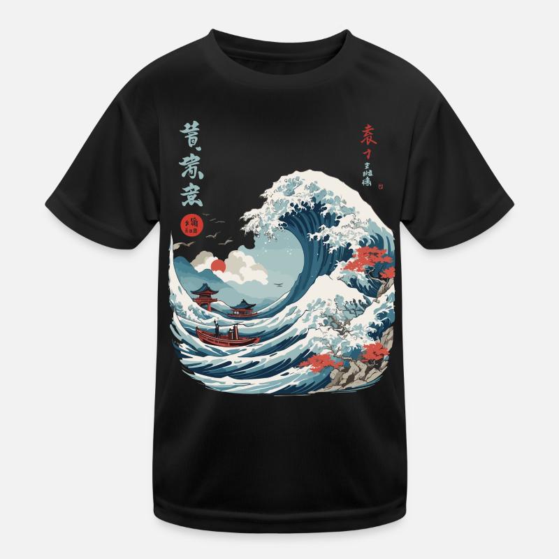 Japanische Kanagawa Welle Vintage Ukiyo-E Kinder Funktions-T-Shirt