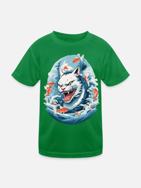 Seeungeheuer Katzen Anime Style Katze Design - Kinder Funktions-T-Shirt - Kelly Green - Vorne