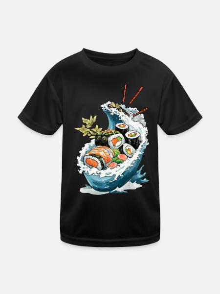 Sushi Bowl Ukiyo-E Japan Retro Aesthetic Design - Kinder Funktions-T-Shirt - Schwarz