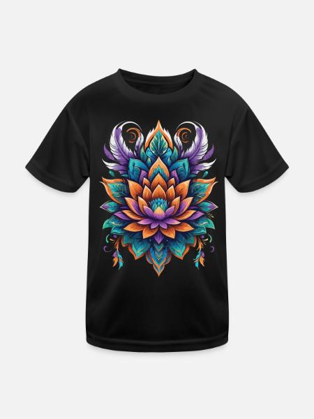 Lebensblume Lotus Spiritualität Design - Kinder Funktions-T-Shirt - Schwarz - Vorne
