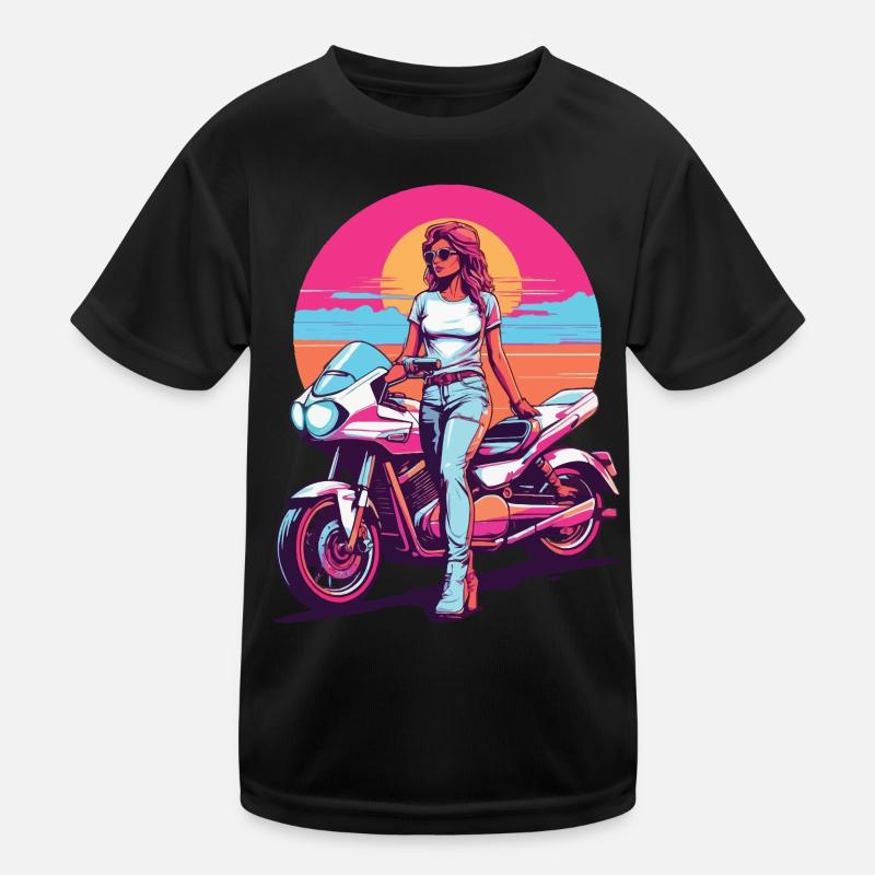 Retro Synthwave Motorrad Biker Streetwear Kinder Funktions-T-Shirt