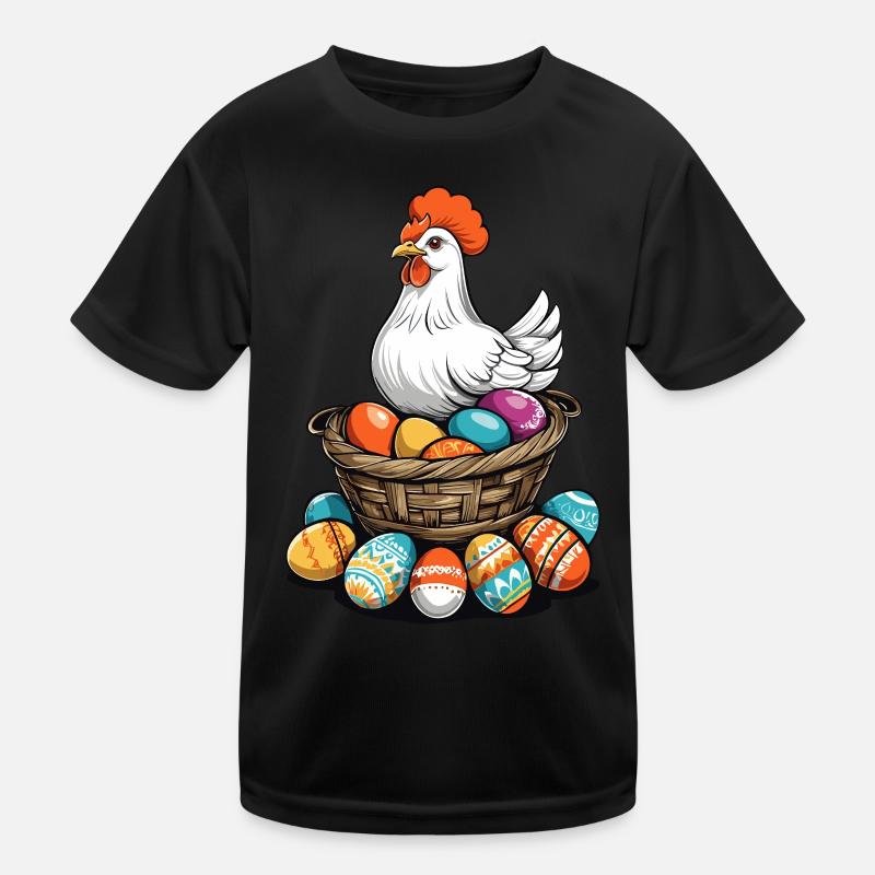 Poulet de Pâques Coloré Mignon Drôle D’oeufs De Pâques Nid T-shirt sport Enfant