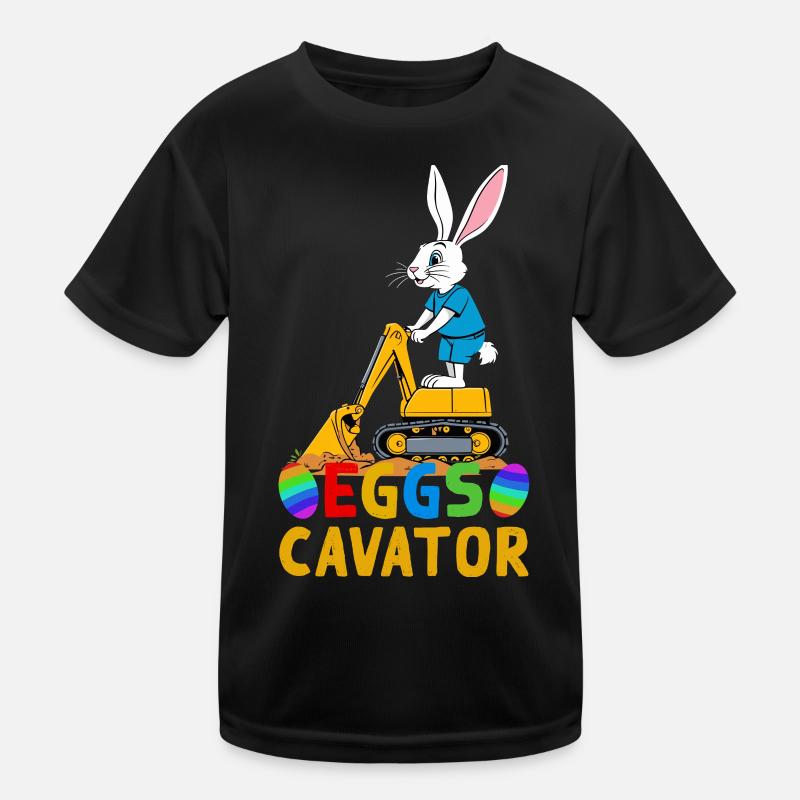Funny Easter Saying Easter Bunny Excavator Driver Kids Functional T-Shirt